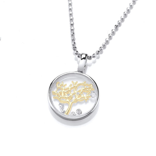 Silver Gold detail & Cubic Zirconia Tree of life pendant