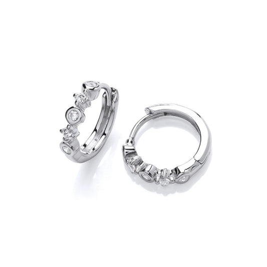 Silver & Cubic Zirconia mix Huggie Earrings