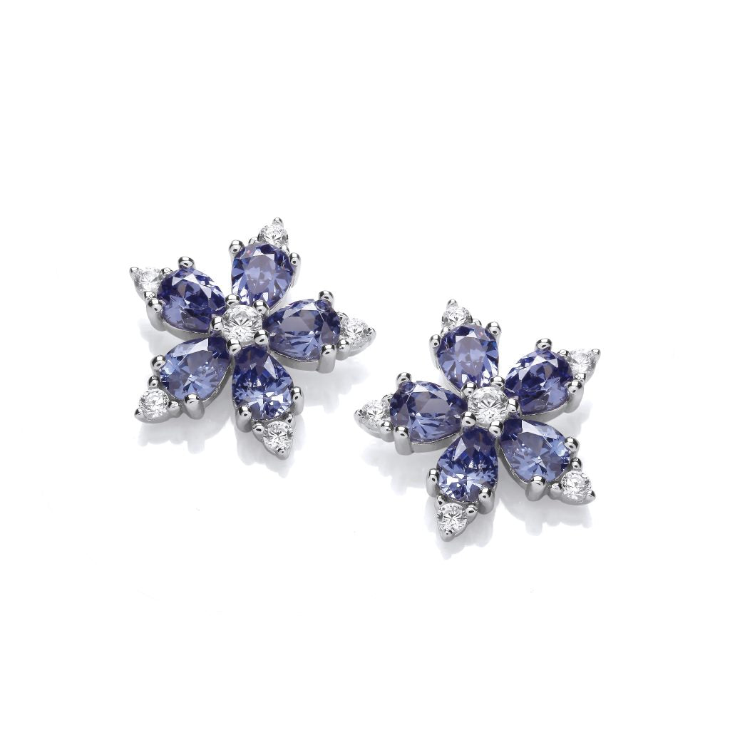Silver & Cubic Zirconia flower Earrings