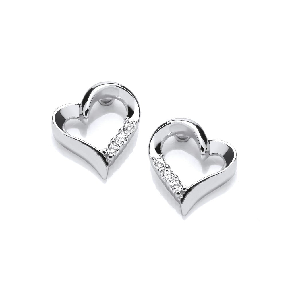 Silver & Cubic Zirconia offset heart Earrings
