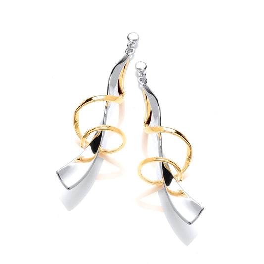 Silver & Gold Detail Twizzle Drop Earrings