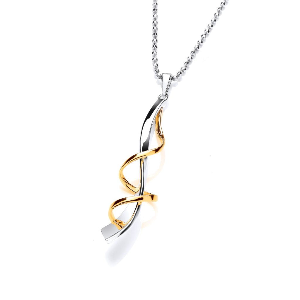 Silver & Gold detail Twizzle Drop Pendant