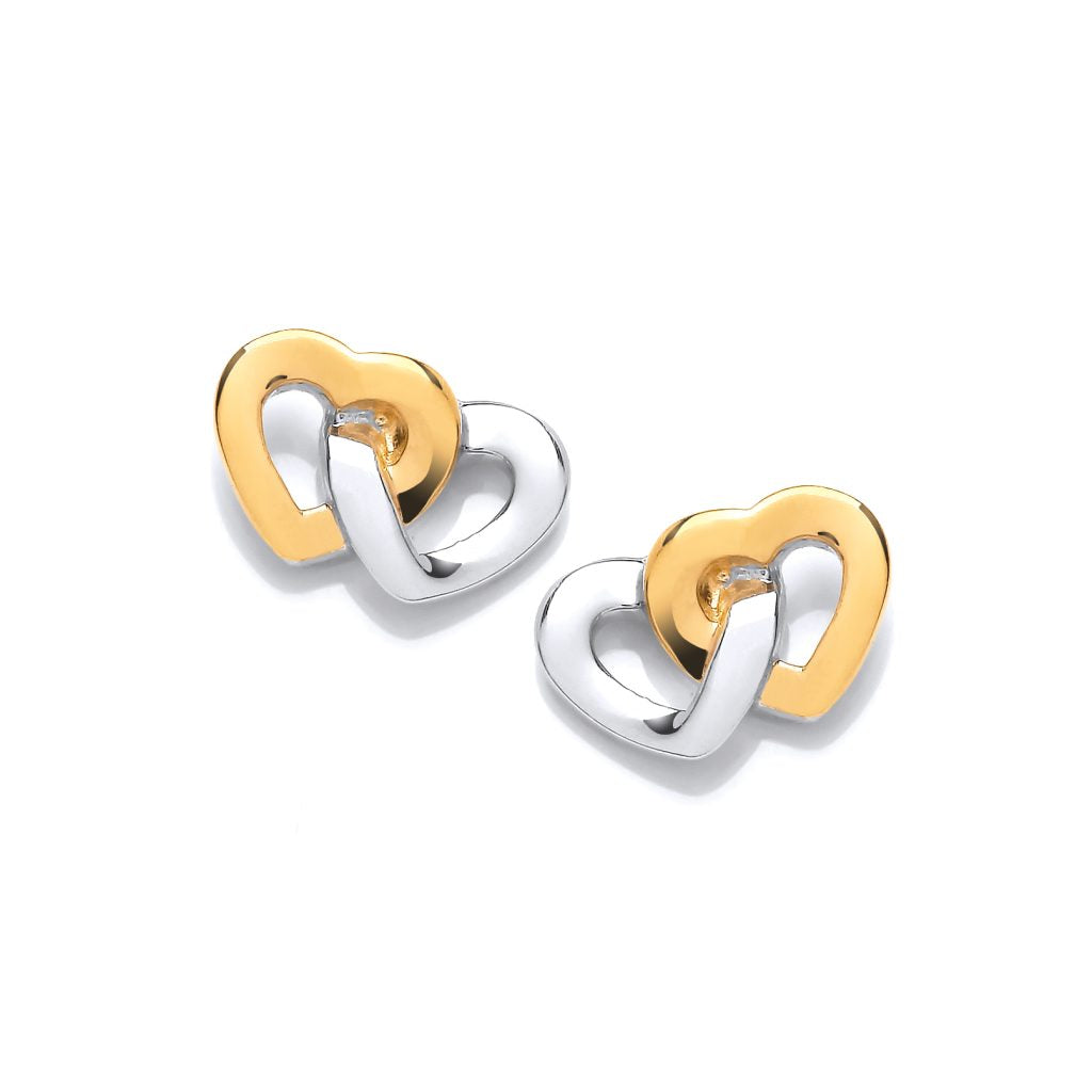Silver & Gold detail Linked Heart Stud Earrings