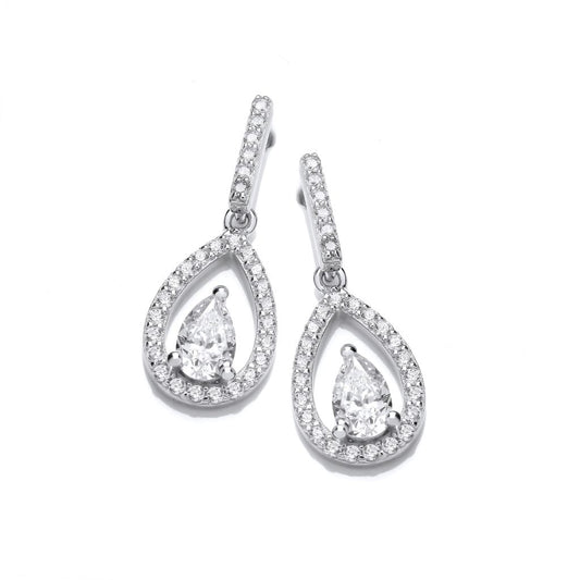 Silver & Cubic Zirconia Two Tears Pendant and earrings set