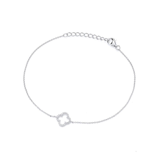 Silver & Cubic Zirconia Open Clover Bracelet