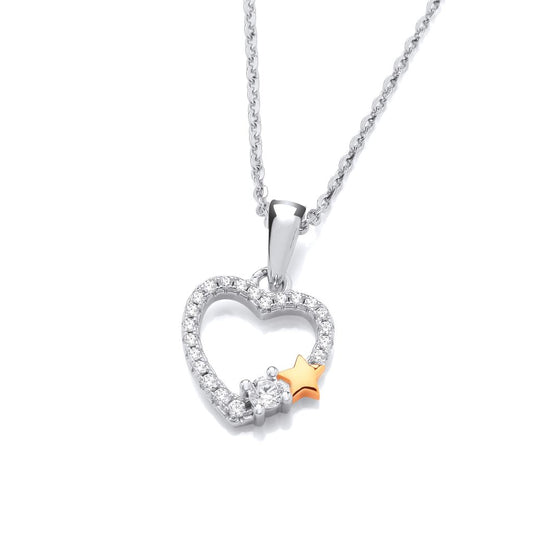 Silver Gold detail & Cubic Zirconia heart of the galaxy pendant