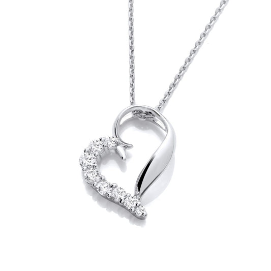 Silver & Cubic Zirconia offset heart Necklace