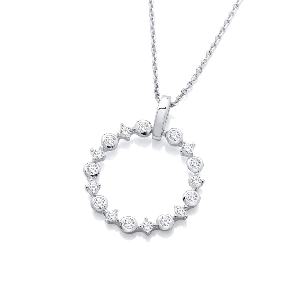 Silver & Mix Cubic Zirconia Circle Pendant