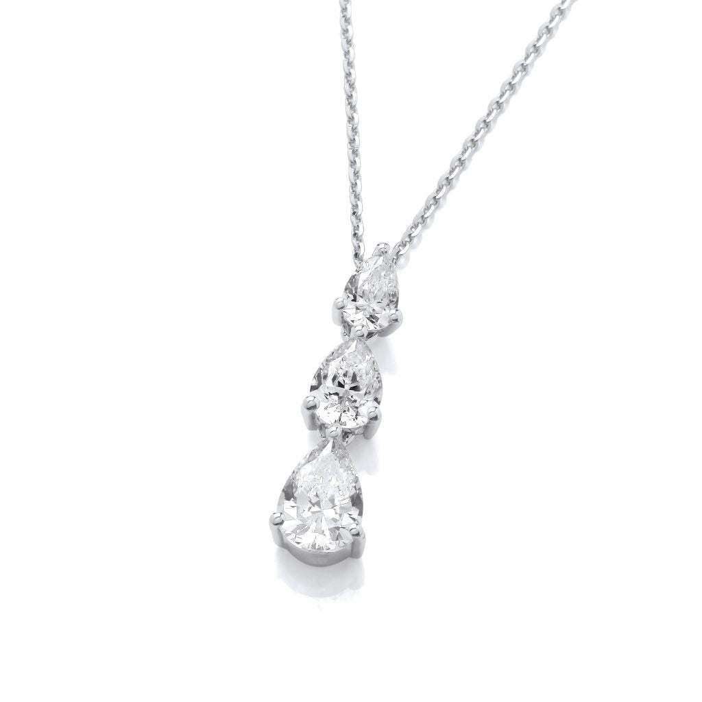 Silver & Cubic Zirconia Triple Drop Pendant