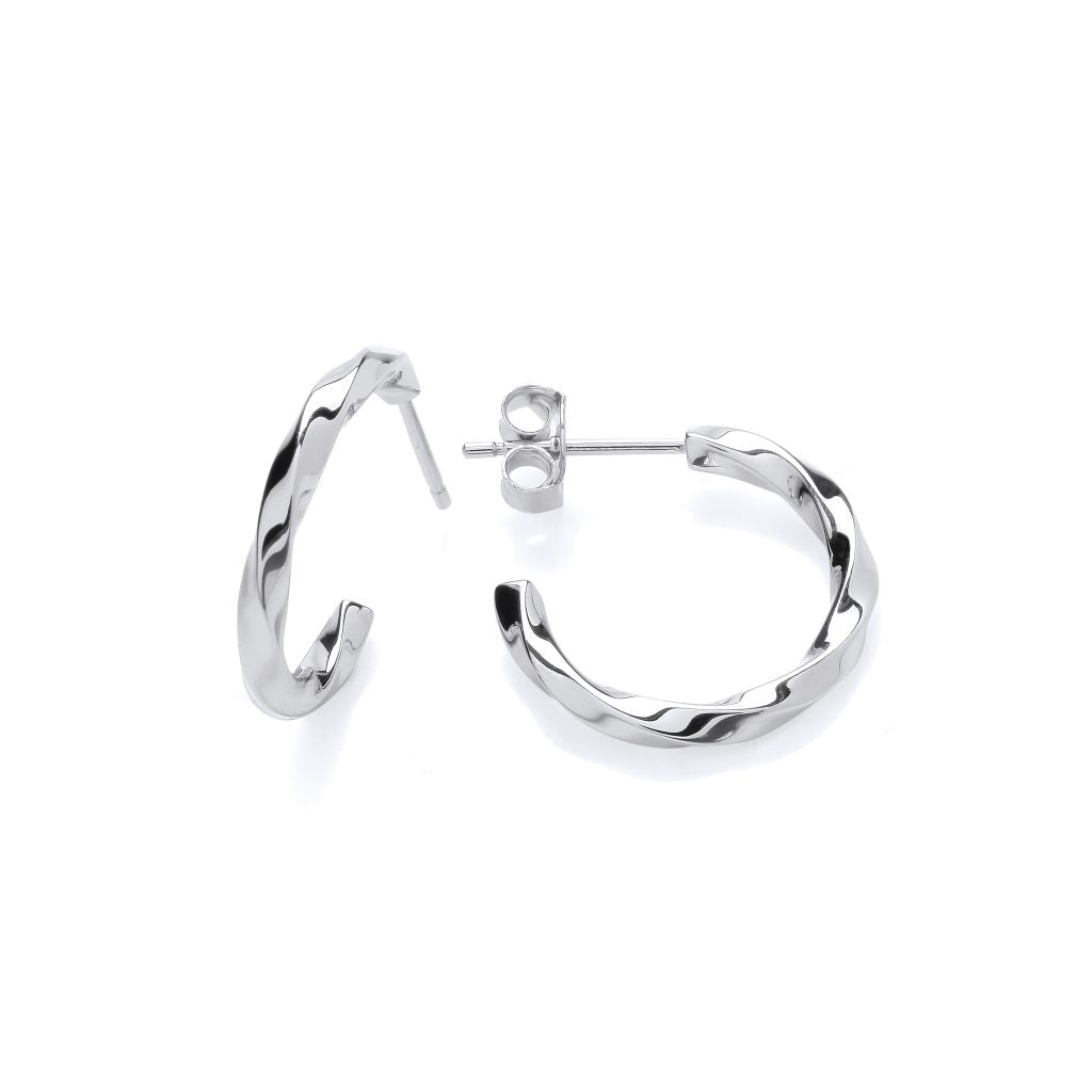 Silver Calm Twist Hoop Earrings