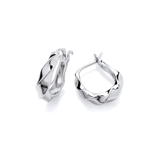 Silver Wave Creole Hoop Earrings