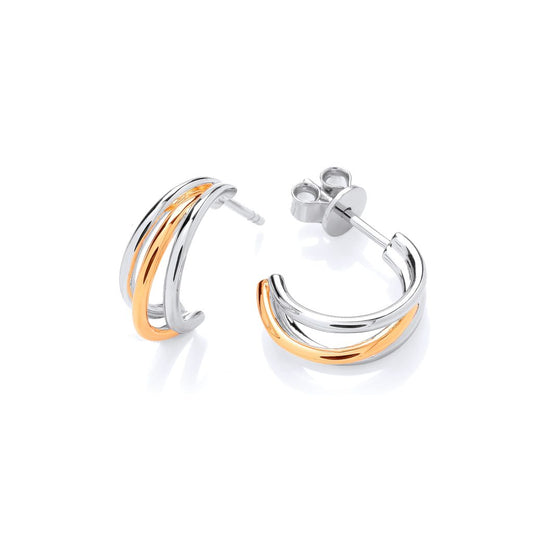 Silver & Gold Detail Triple Hoop Earrings