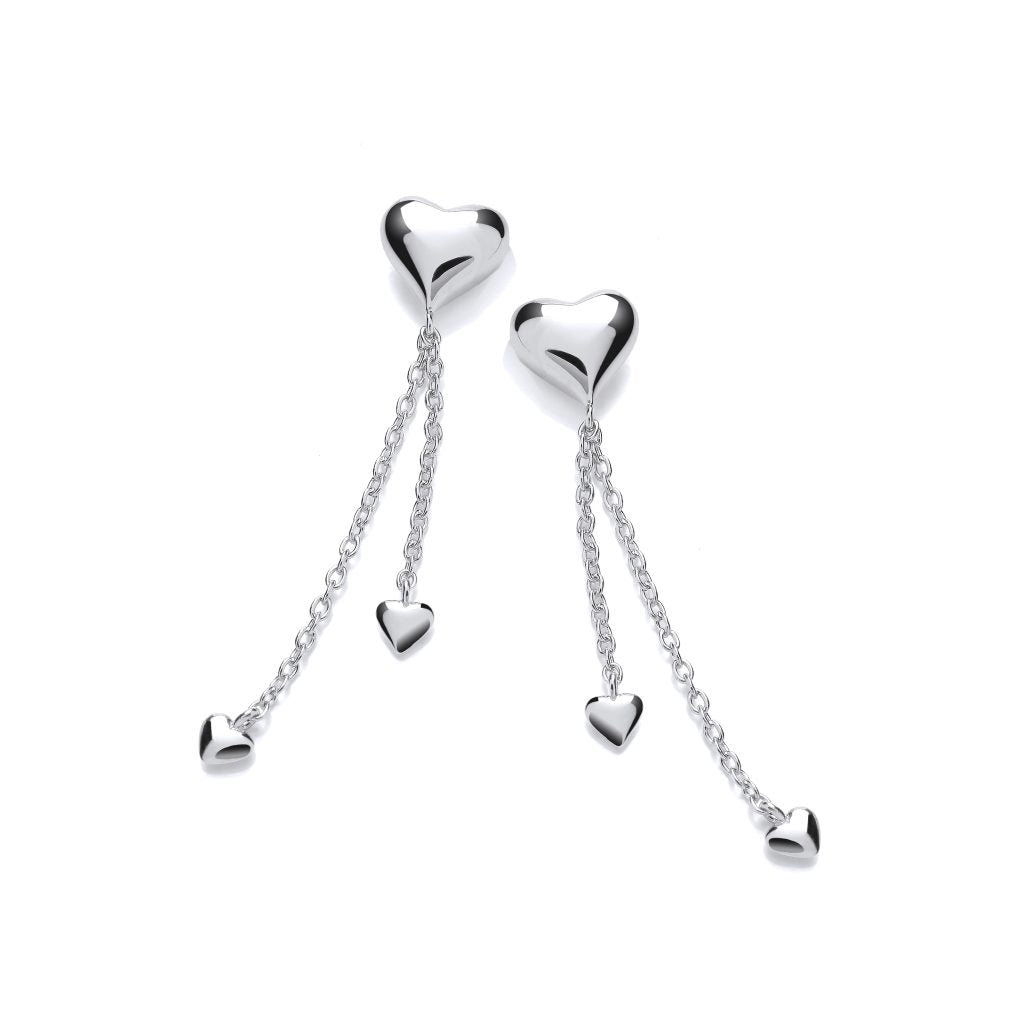 Silver Trail of Hearts Drop Earrings