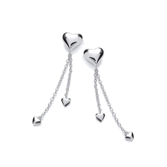 Silver Trail of Hearts Drop Earrings