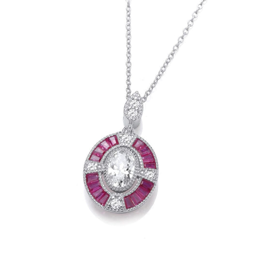 Silver & Cubic Zirconia Oval Deco Necklace