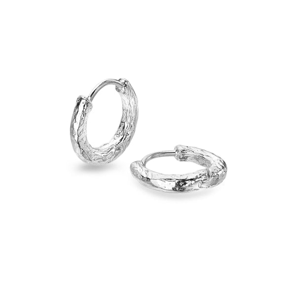 silver hammered round hoop earrings