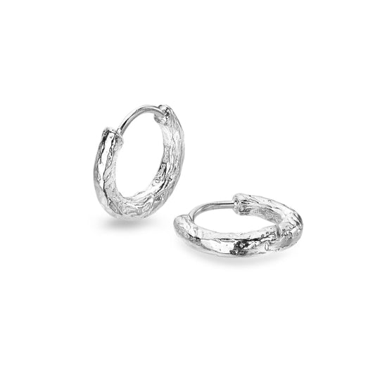 silver hammered round hoop earrings