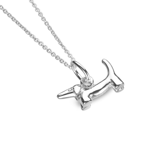 Silver sausage dog necklace