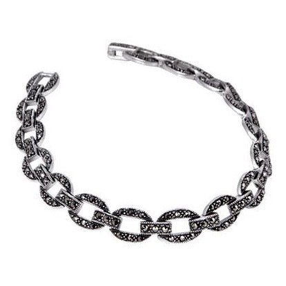Silver and Marcasite oval link bracelet