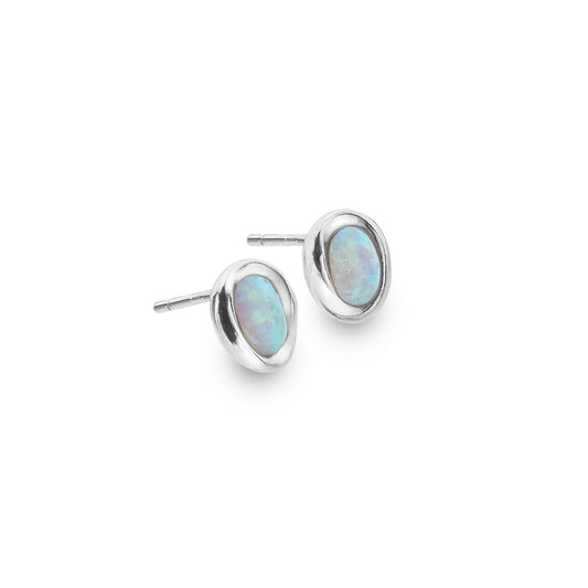 Silver and Opalique oval stud earrings