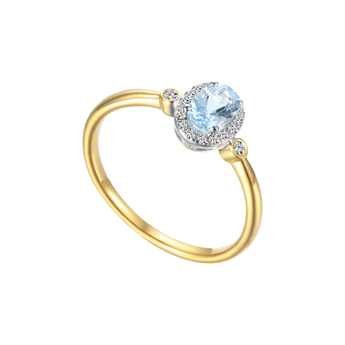 9ct Yellow & White Gold Diamoond and Aquamarine Ring