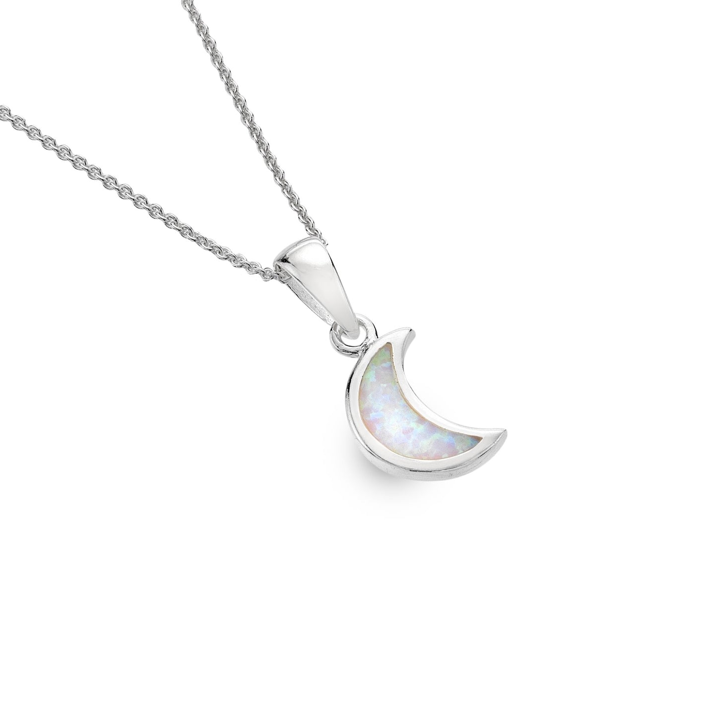 Silver and Opalique cresent moon necklace