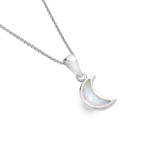 Silver and Opalique cresent moon necklace