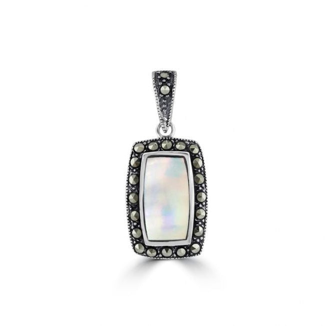 Silver, Mother of Pearl and Marcasite rectangular pendant