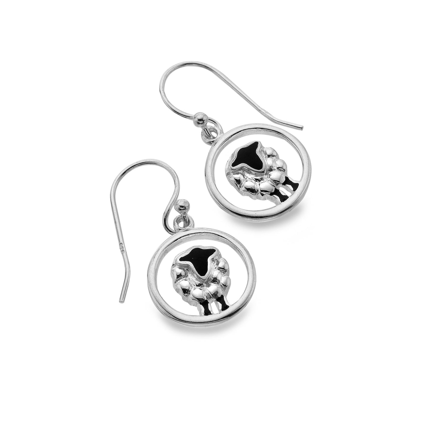 Silver and Black Enamel highland sheep drop earrings
