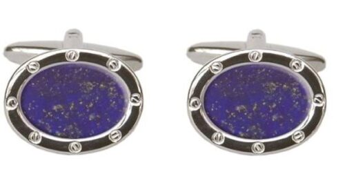 rhodium plate and Lapis lazuli oval cufflinks