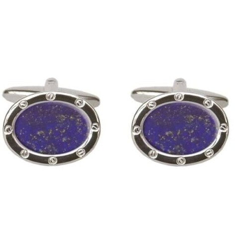 rhodium plate and Lapis lazuli oval cufflinks