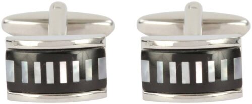 rhodium plate, Mother of pearl and Black Onyx stripe cufflinks