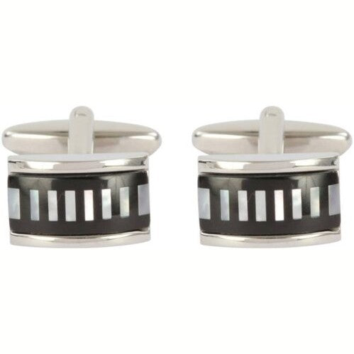 rhodium plate, Mother of pearl and Black Onyx stripe cufflinks
