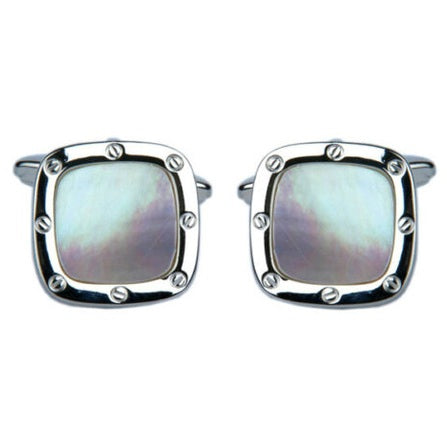 rhodium plate and Mother of pearl cushion shaped cufflinks