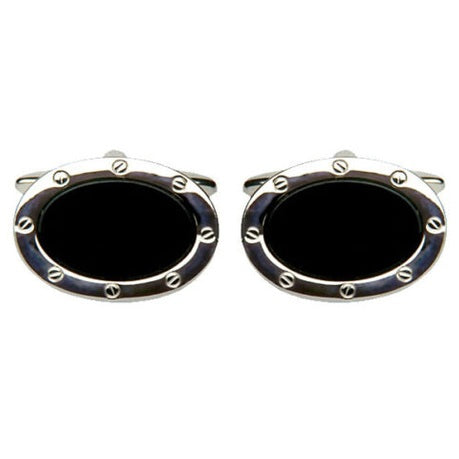 rhodium plate and black onyx oval cufflinks