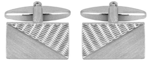 rhodium plate rectangular engine turned cufflinks