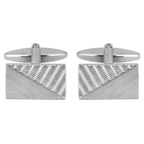 rhodium plate rectangular engine turned cufflinks