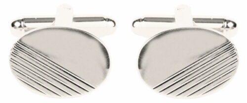 rhodium plate diagonal lines oval cufflinks