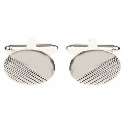 rhodium plate diagonal lines oval cufflinks