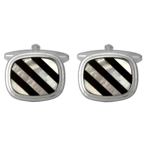 rhodium plate, Mother of pearl and Black Onyx lines cufflinks