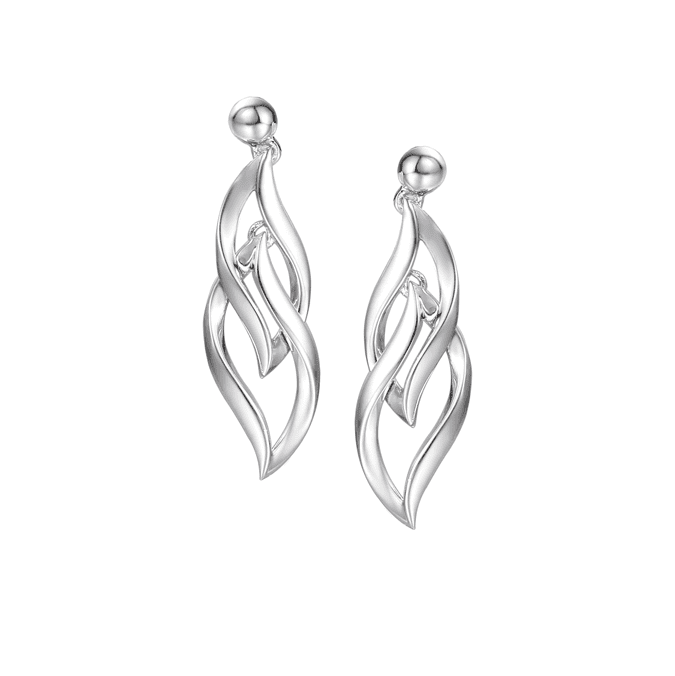 Silver flame design drop earrings