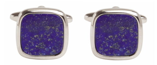 rhodium plate and lapis lazuli cushion shaped cufflinks