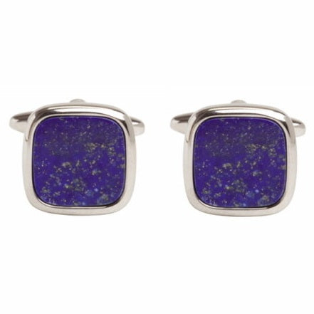 rhodium plate and lapis lazuli cushion shaped cufflinks