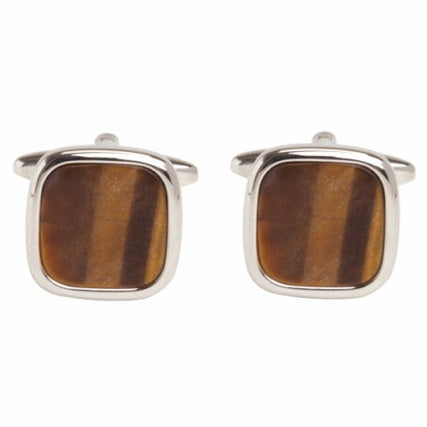 rhodium plate and Tigers eye cushion shaped cufflinks