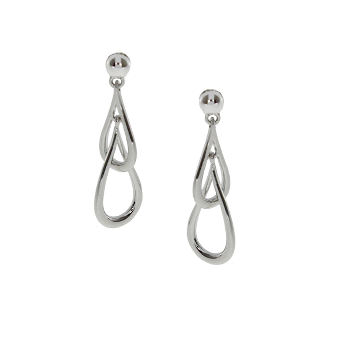 Silver double teardrop drop earrings