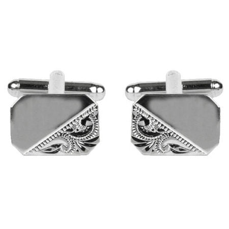 rhodium plate half engraved cufflinks