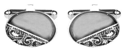 rhodium plate 1/3 engraved oval cufflinks