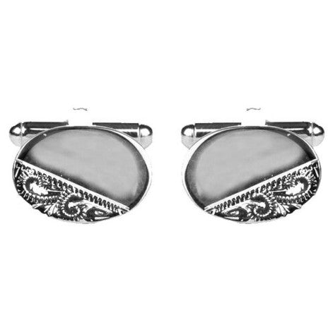 rhodium plate 1/3 engraved oval cufflinks