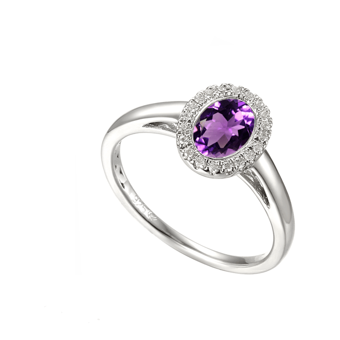 silver, cubic zirconia and amethyst ring