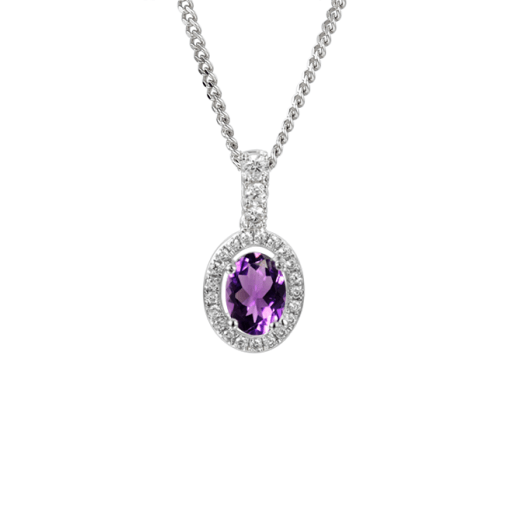 Silver, Amethyst and Cubic Zirconia oval pendant